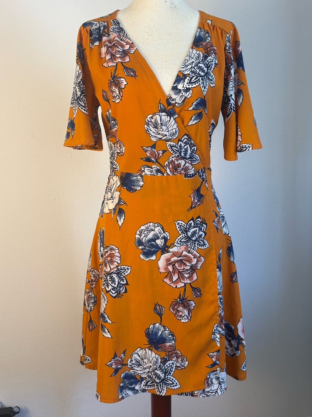 Orange floral wrap dress